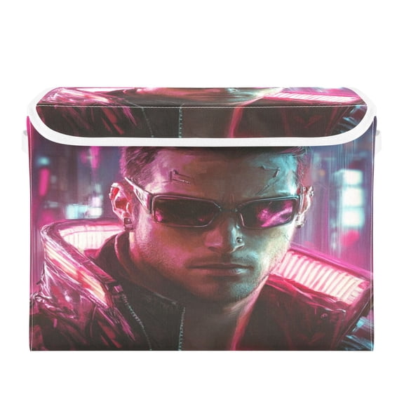 Storage Box With Lid 16.5x12.6x11.8In Foldable Stacked Household Storage Box Cyberpunk Man