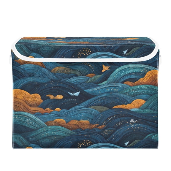 Storage Box With Lid 16.5x12.6x11.8In Foldable Stacked Household Storage Box Dark Blue Clouds