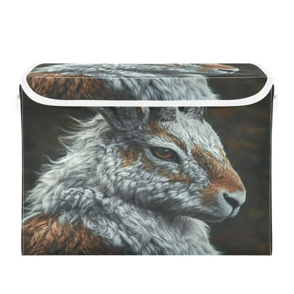 Storage Box With Lid 16.5x12.6x11.8In Foldable Stacked Household Storage Box Dark Grey Deer