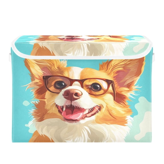 Storage Box With Lid 16.5x12.6x11.8In Foldable Stacked Household Storage Box Dog with Glasses