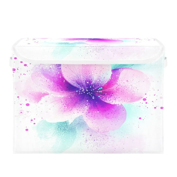 Storage Box With Lid 16.5x12.6x11.8In Foldable Stacked Household Storage Box Dreamy Purple Flowers