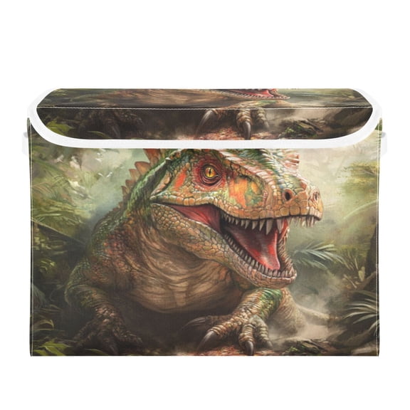 Storage Box With Lid 16.5x12.6x11.8In Foldable Stacked Household Storage Box Fierce Dinosaur
