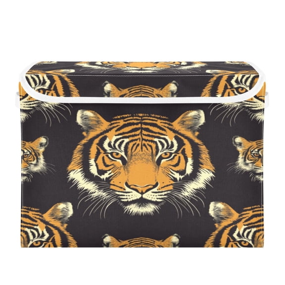 Storage Box With Lid 16.5x12.6x11.8In Foldable Stacked Household Storage Box Fierce Tiger Pattern