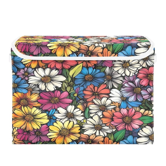 Storage Box With Lid 16.5x12.6x11.8In Foldable Stacked Household Storage Box Flower Cartoon Cute
