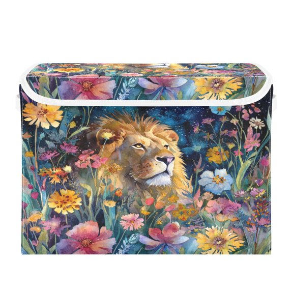Storage Box With Lid 16.5x12.6x11.8In Foldable Stacked Household Storage Box Flower Lion