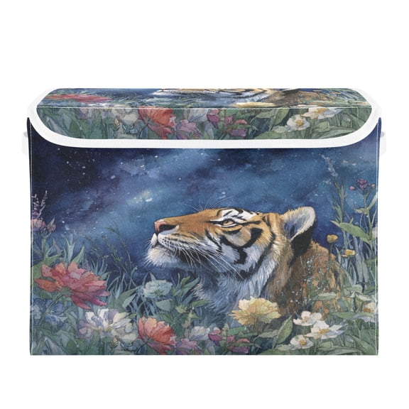 Storage Box With Lid 16.5x12.6x11.8In Foldable Stacked Household Storage Box Flower Tiger
