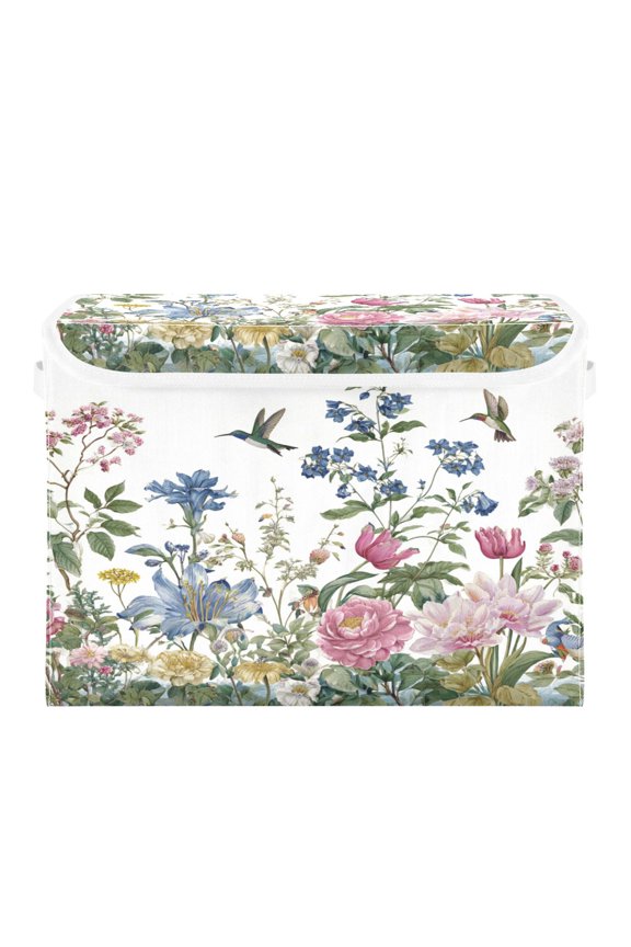 Storage Box With Lid 16.5x12.6x11.8In Foldable Stacked Household Storage Box Flowers and Hummingbirds