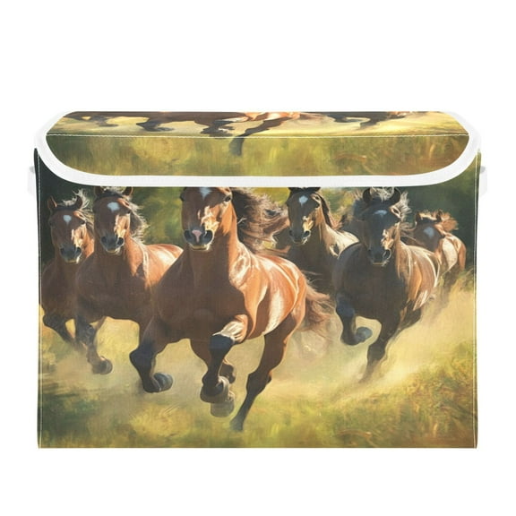 Storage Box With Lid 16.5x12.6x11.8In Foldable Stacked Household Storage Box Galloping Steeds