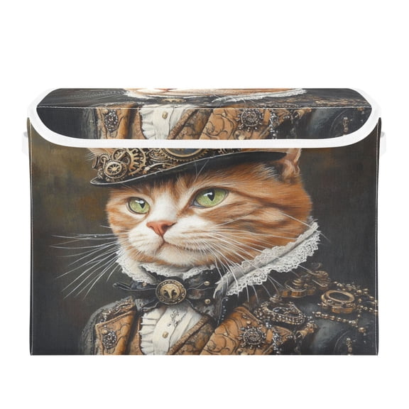 Storage Box With Lid 16.5x12.6x11.8In Foldable Stacked Household Storage Box Gentleman Cat