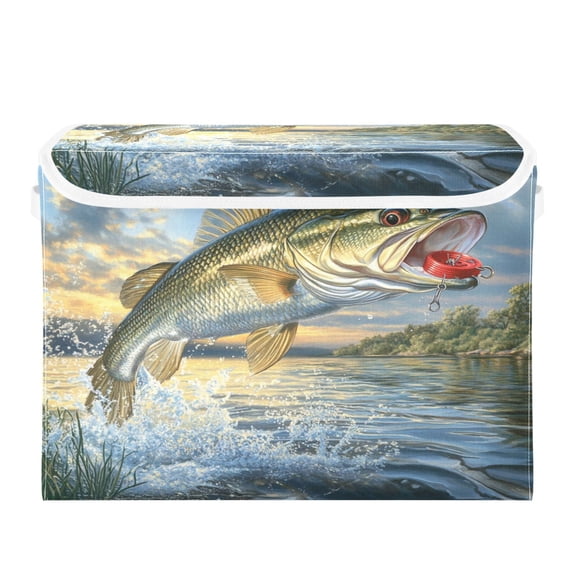 Storage Box With Lid 16.5x12.6x11.8In Foldable Stacked Household Storage Box Gold Fish Pattern