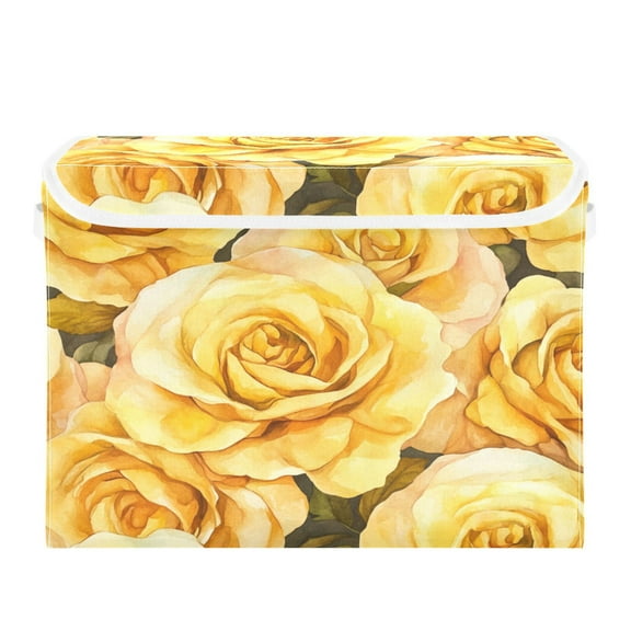 Storage Box With Lid 16.5x12.6x11.8In Foldable Stacked Household Storage Box Gold Roses Seamless