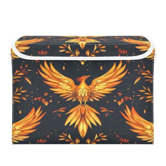 Storage Box With Lid 16.5x12.6x11.8In Foldable Stacked Household Storage Box Golden Phoenix