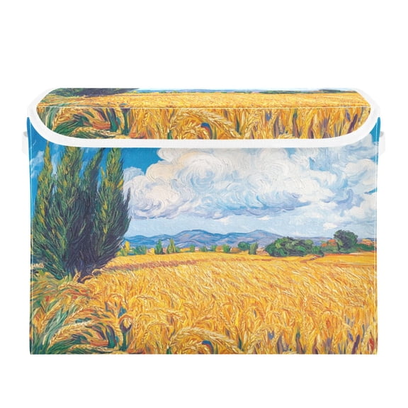Storage Box With Lid 16.5x12.6x11.8In Foldable Stacked Household Storage Box Golden Wheat Field