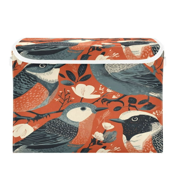 Storage Box With Lid 16.5x12.6x11.8In Foldable Stacked Household Storage Box Gray Bird