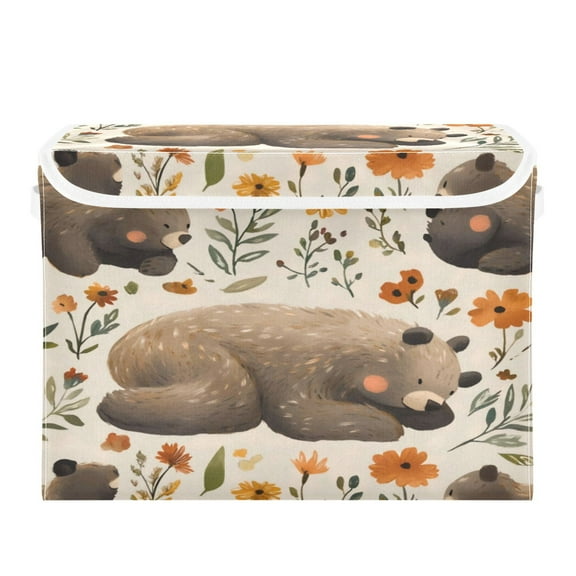 Storage Box With Lid 16.5x12.6x11.8In Foldable Stacked Household Storage Box Gray Sleeping Bear