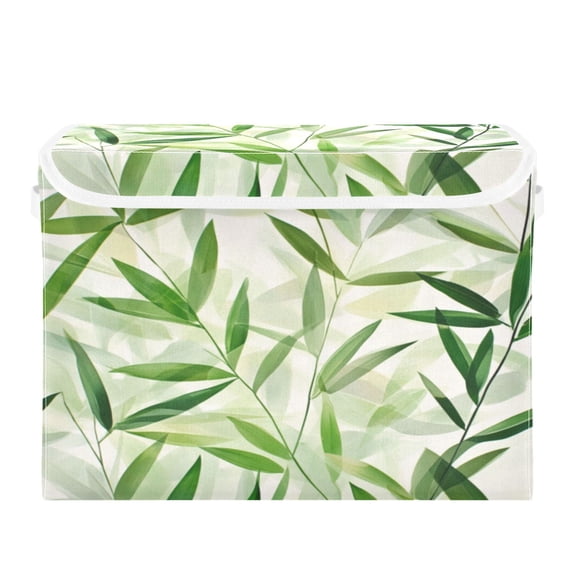 Storage Box With Lid 16.5x12.6x11.8In Foldable Stacked Household Storage Box Green Bamboo Leaves