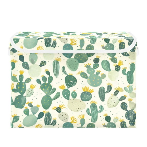 Storage Box With Lid 16.5x12.6x11.8In Foldable Stacked Household Storage Box Green Cartoon Cactus