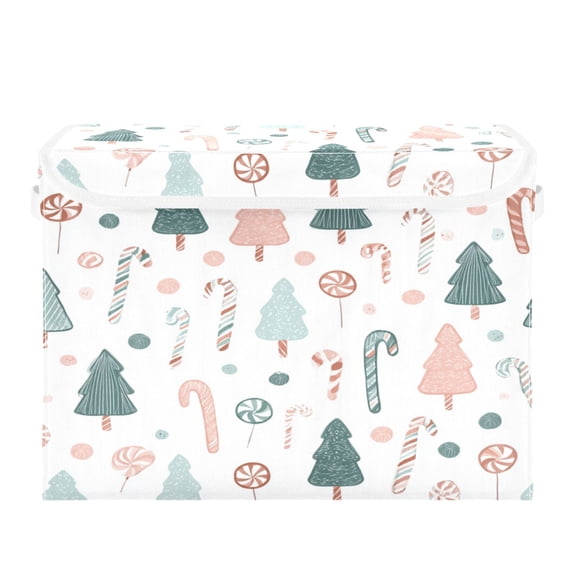 Storage Box With Lid 16.5x12.6x11.8In Foldable Stacked Household Storage Box Green Christmas Tree Cute