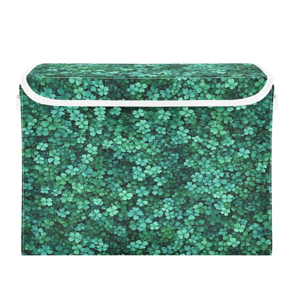 Storage Box With Lid 16.5x12.6x11.8In Foldable Stacked Household Storage Box Green Four-leaf Clover