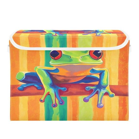 Storage Box With Lid 16.5x12.6x11.8In Foldable Stacked Household Storage Box Green Frog