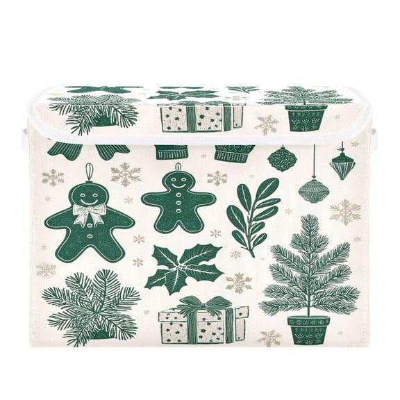 Storage Box With Lid 16.5x12.6x11.8In Foldable Stacked Household Storage Box Green Gingerbread Man