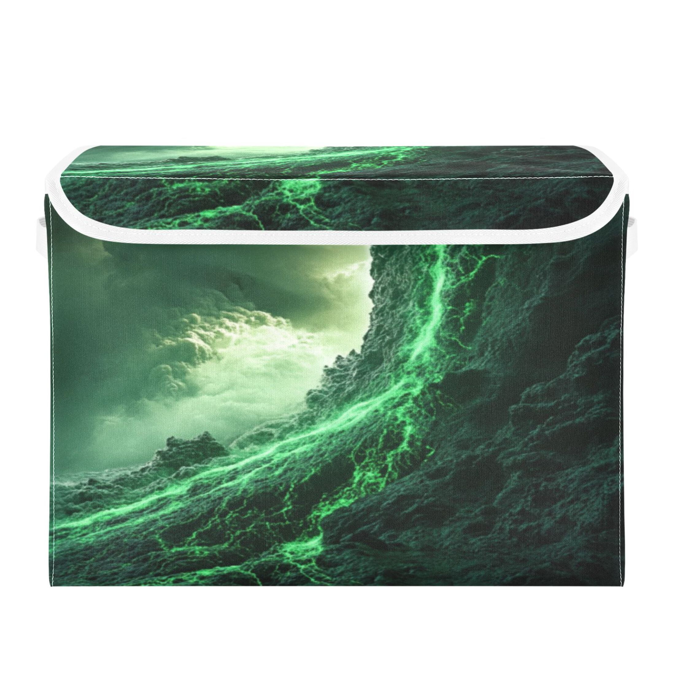 Storage Box With Lid 16.5x12.6x11.8In Foldable Stacked Household Storage Box Green Lava Picture