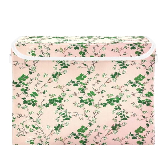 Storage Box With Lid 16.5x12.6x11.8In Foldable Stacked Household Storage Box Green Leaves and Branches