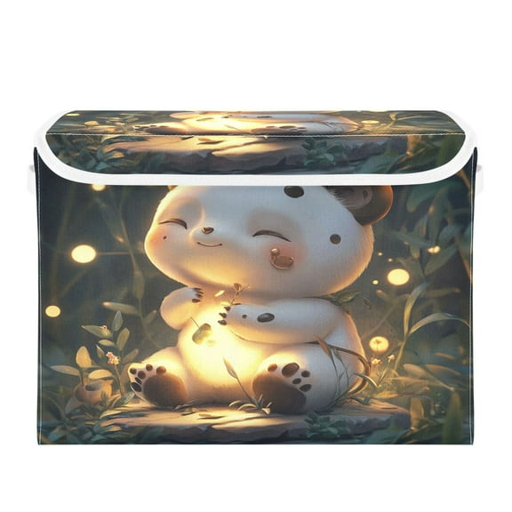 Storage Box With Lid 16.5x12.6x11.8In Foldable Stacked Household Storage Box Grey Cartoon Bear