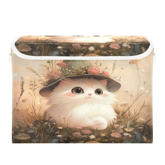 Storage Box With Lid 16.5x12.6x11.8In Foldable Stacked Household Storage Box Hat Cat