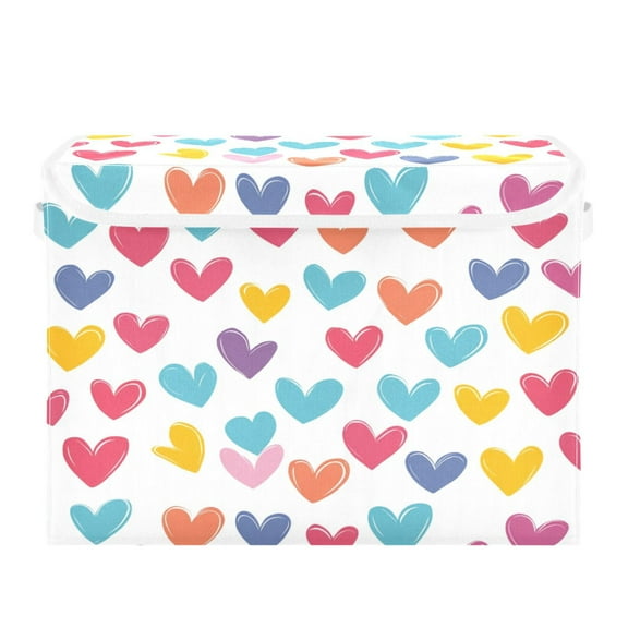 Storage Box With Lid 16.5x12.6x11.8In Foldable Stacked Household Storage Box Heart Pattern
