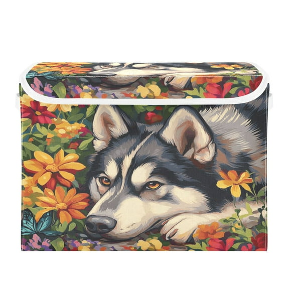 Storage Box With Lid 16.5x12.6x11.8In Foldable Stacked Household Storage Box Husky Flowers