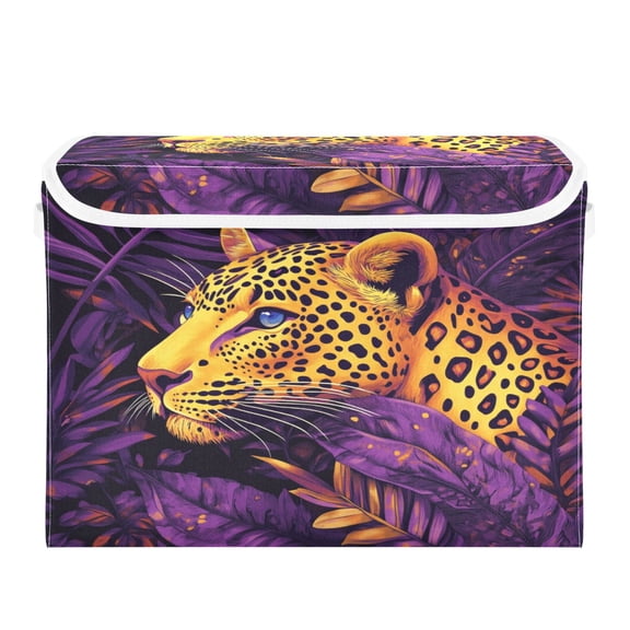 Storage Box With Lid 16.5x12.6x11.8In Foldable Stacked Household Storage Box Jungle Purple Leopard Pattern