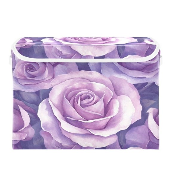 Storage Box With Lid 16.5x12.6x11.8In Foldable Stacked Household Storage Box Lavender Roses