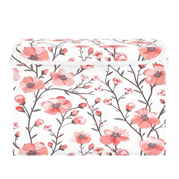 Storage Box With Lid 16.5x12.6x11.8In Foldable Stacked Household Storage Box Light Pink Flower