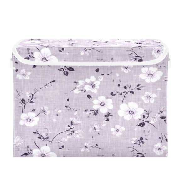 Storage Box With Lid 16.5x12.6x11.8In Foldable Stacked Household Storage Box Light Purple Cloth Flowers