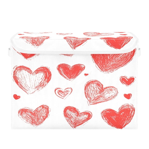 Storage Box With Lid 16.5x12.6x11.8In Foldable Stacked Household Storage Box Line Red Love