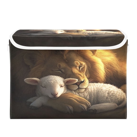 Storage Box With Lid 16.5x12.6x11.8In Foldable Stacked Household Storage Box Lion Sheep