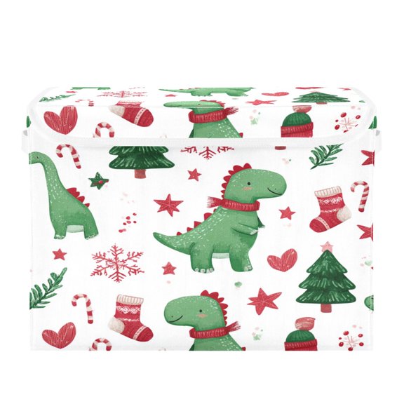 Storage Box With Lid 16.5x12.6x11.8In Foldable Stacked Household Storage Box Little Green Dinosaur