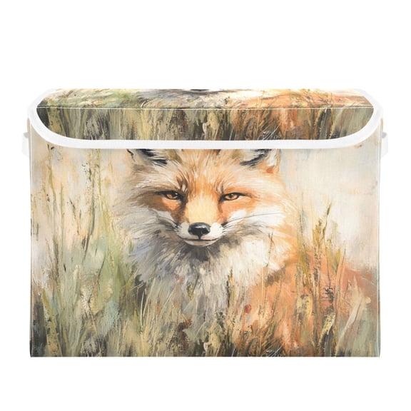 Storage Box With Lid 16.5x12.6x11.8In Foldable Stacked Household Storage Box Lone Orange Fox