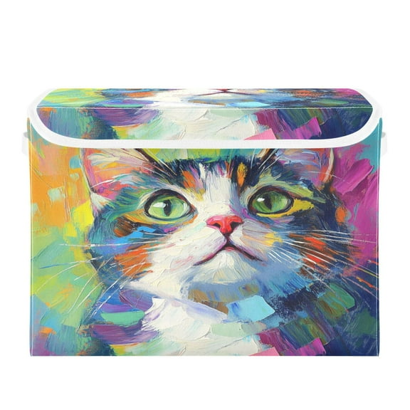 Storage Box With Lid 16.5x12.6x11.8In Foldable Stacked Household Storage Box Look Up Cat