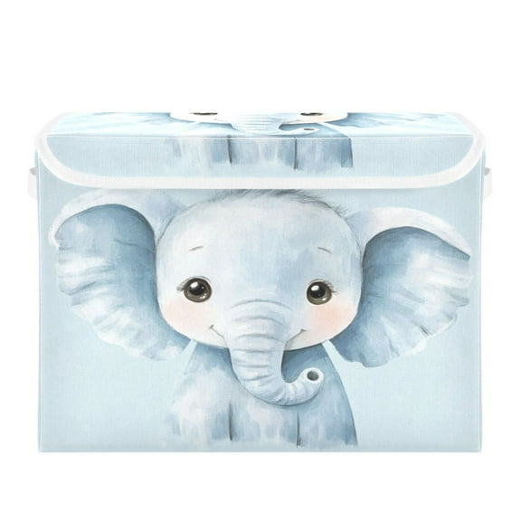 Storage Box With Lid 16.5x12.6x11.8In Foldable Stacked Household Storage Box Lovely Blue Elephant