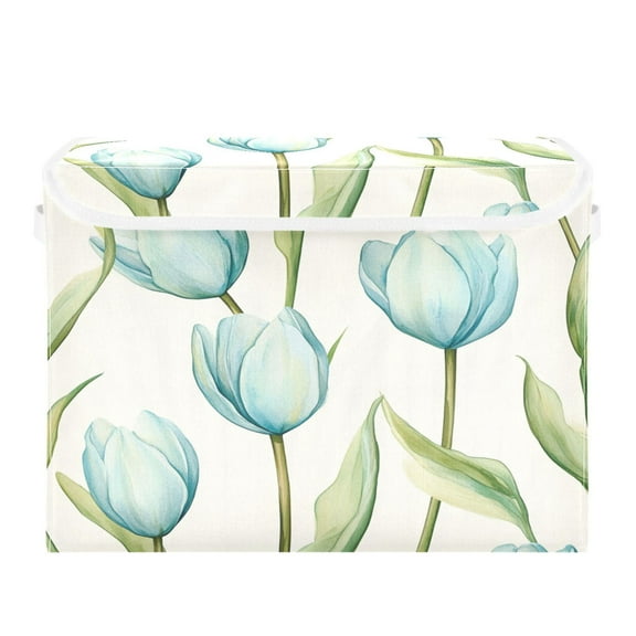 Storage Box With Lid 16.5x12.6x11.8In Foldable Stacked Household Storage Box Lovely Blue Tulips