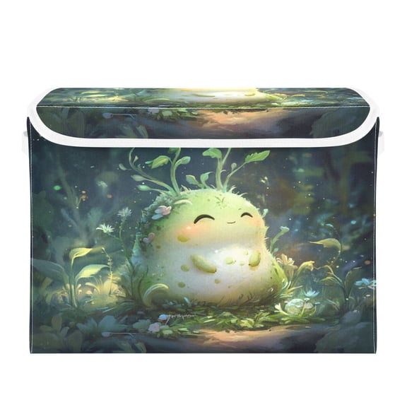 Storage Box With Lid 16.5x12.6x11.8In Foldable Stacked Household Storage Box Lovely Cartoon Green Ball