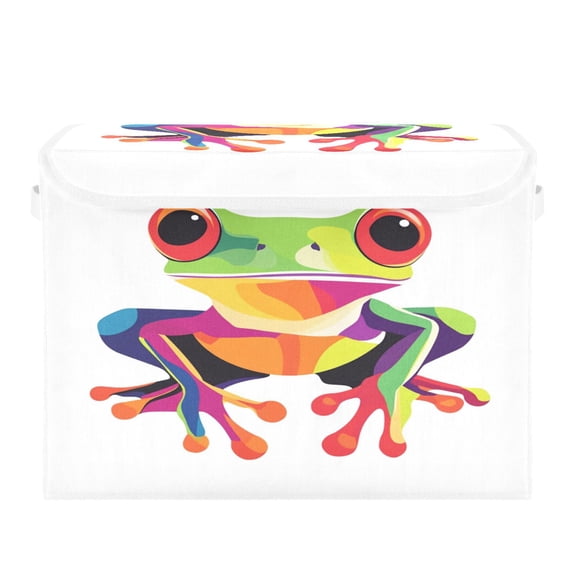 Storage Box With Lid 16.5x12.6x11.8In Foldable Stacked Household Storage Box Lovely Frog
