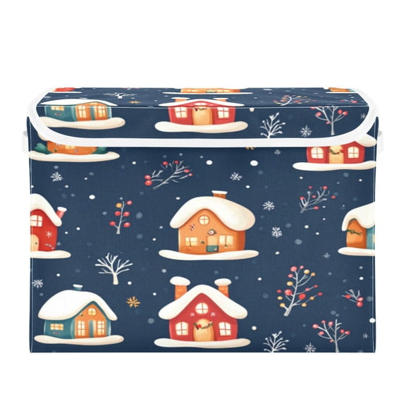 Storage Box With Lid 16.5x12.6x11.8In Foldable Stacked Household Storage Box Lovely Little House