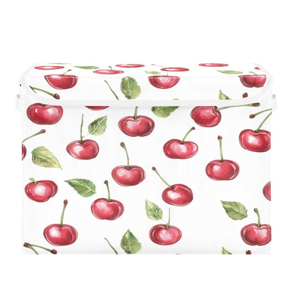 Storage Box With Lid 16.5x12.6x11.8In Foldable Stacked Household Storage Box Lovely Red Cherry