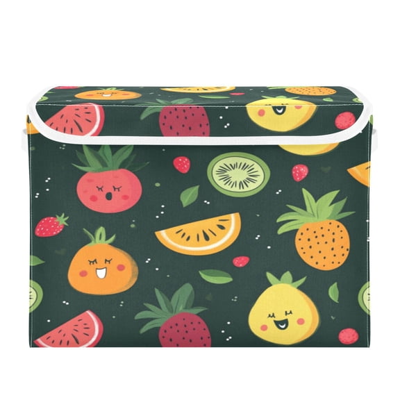Storage Box With Lid 16.5x12.6x11.8In Foldable Stacked Household Storage Box Lovely Smile Fruit Seamless