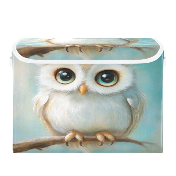 Storage Box With Lid 16.5x12.6x11.8In Foldable Stacked Household Storage Box Lovely White Owl