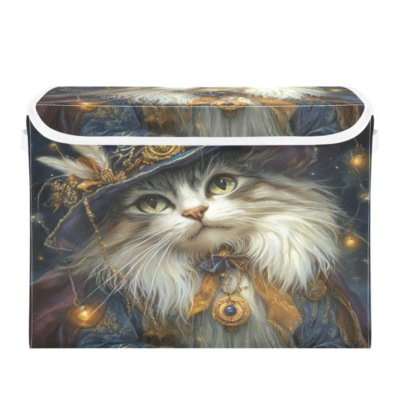 Storage Box With Lid 16.5x12.6x11.8In Foldable Stacked Household Storage Box Magical Cartoon Cat