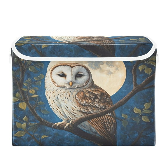 Storage Box With Lid 16.5x12.6x11.8In Foldable Stacked Household Storage Box Moon Owl